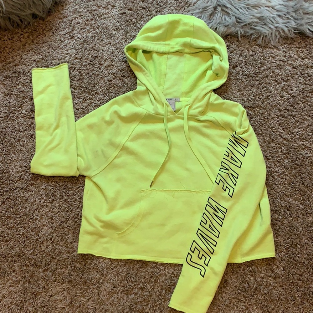 Neon yellow cropped “make waves “ hoodie